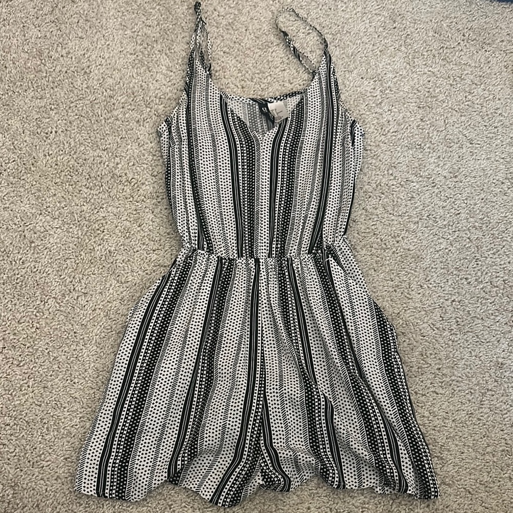H&M Black and White Striped Jumpsuit